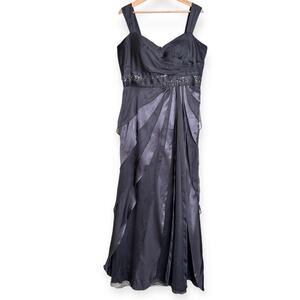 Adrianna Papell Starburst Tiered Ruffle Chiffon Satin Beaded Gown Women's 16